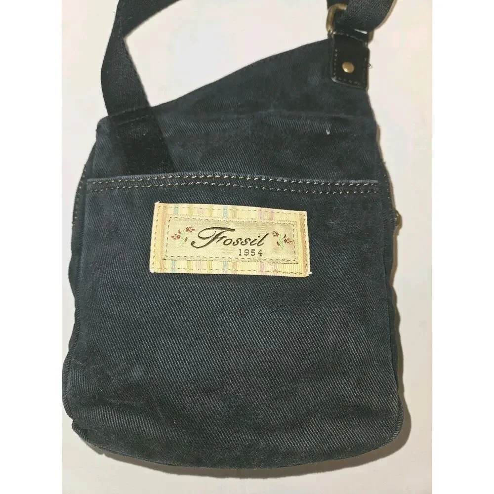 Fossil Crossbody Bag Canvas Dark Navy 7x8x2 - Picture 5 of 10